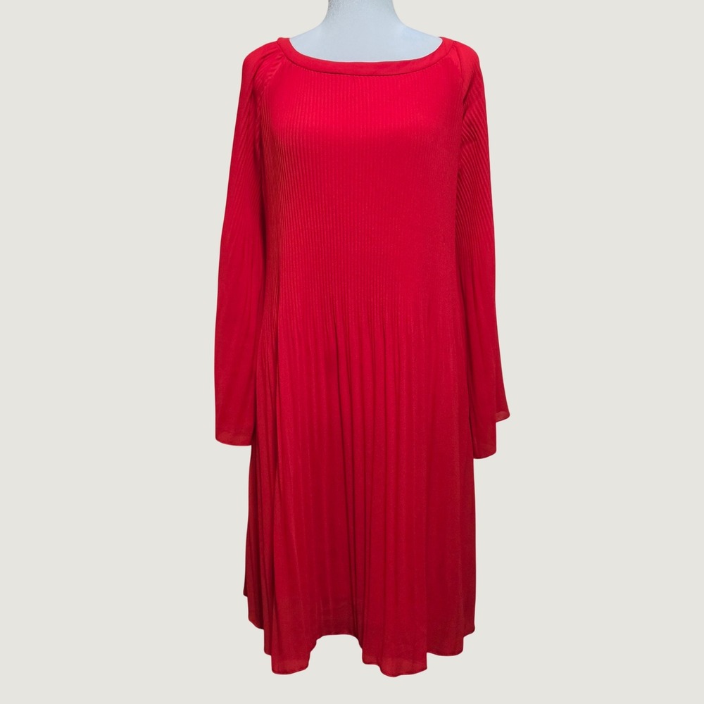 Minimum Jeane Red Pleated Long Sleeve Shift Dress Size 38 Medium 16290.0060